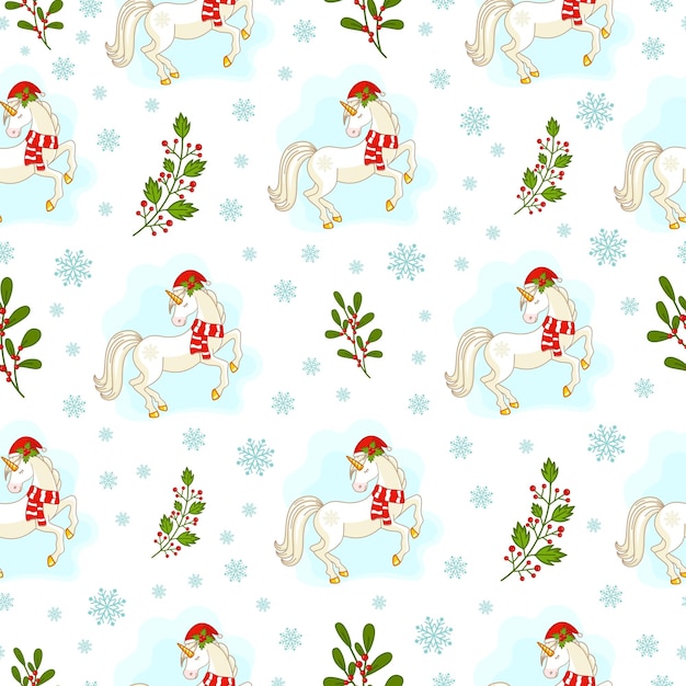 hermosa textura navideña, unicornios durmientes y ramitas de acebo