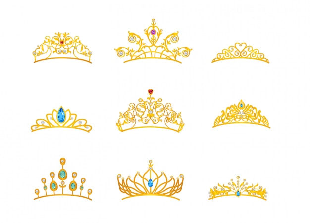 Hermosa tiara de oro con diferentes tamaños y modelos