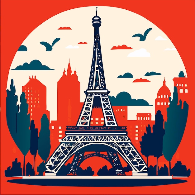 Vector hermosa torre eifel capturada en la ilustración vectorial de peris