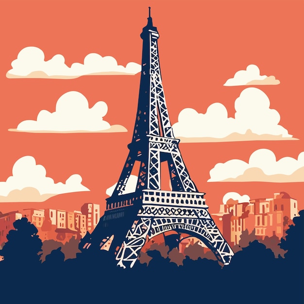 Vector hermosa torre eifel capturada en la ilustración vectorial de peris