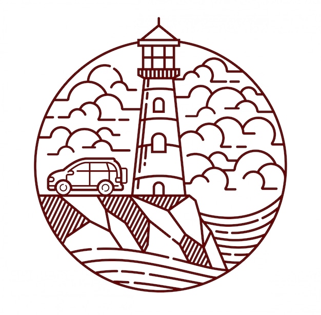 Hermosa vista de la ilustración de la línea del faro