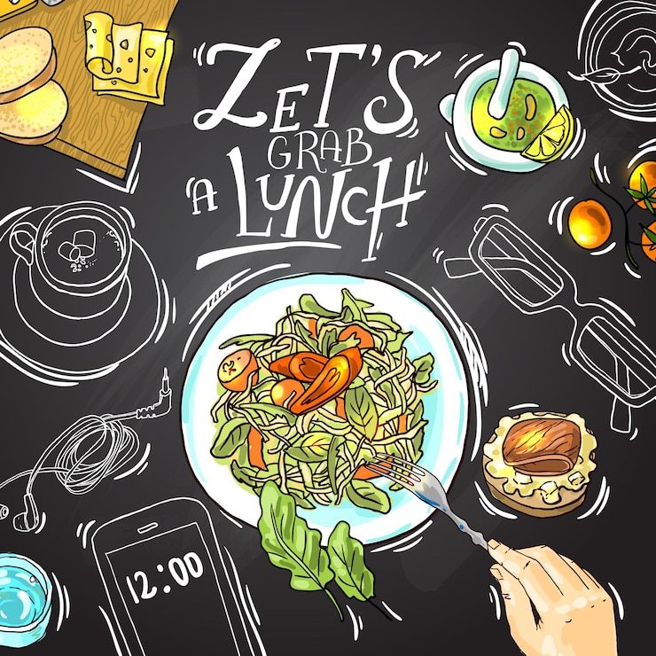 Vector hermosa vista superior de almuerzo de negocios de ilustración dibujada a mano