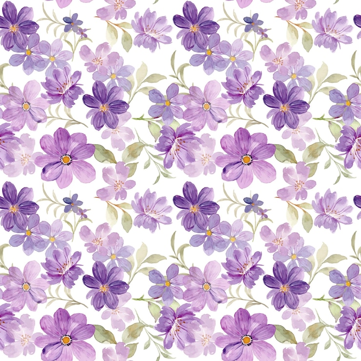Vector hermosas acuarelas de flores púrpuras con un patrón sin costuras