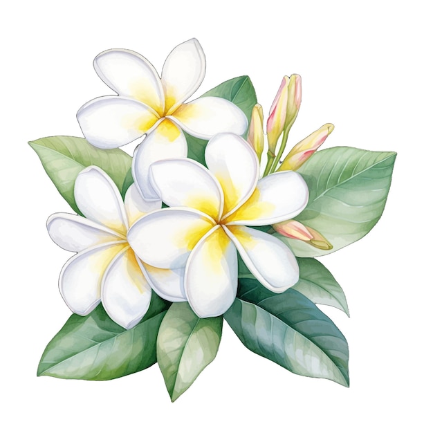 Vector hermosas acuarelas plumeria flores clipart y hojas acuarelas elementos florales