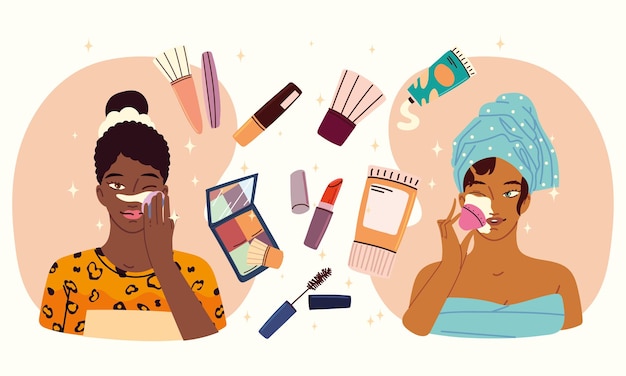 Hermosas chicas aplicando maquillaje