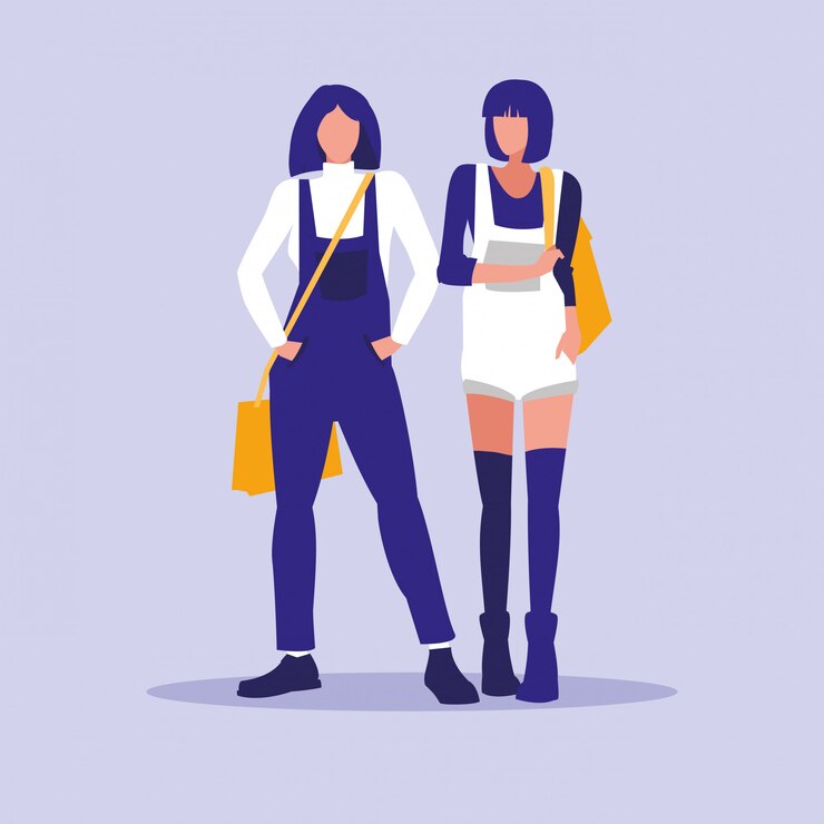 Vector hermosas chicas modelando con bolso