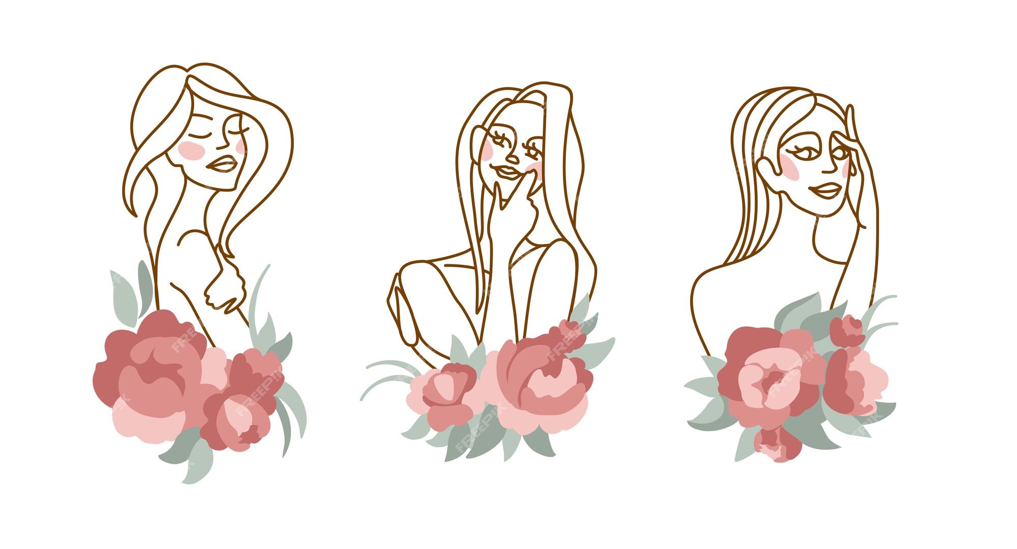 Hermosas chicas retrato y flores ilustración del esquema lindos fondos de pantalla femeninos | Vector Premium Hermosas chicas retrato y flores ilustración del esquema lindos fondos de pantalla femeninos | Vector Premium