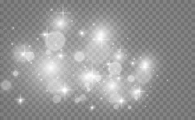 Hermosas chispas brillan con luz especial. brilla en un fondo transparente. Bokeh