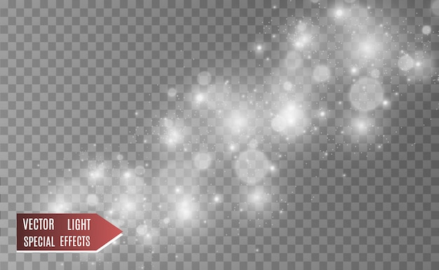 Hermosas chispas brillan con luz especial, destellos sobre un fondo transparente.