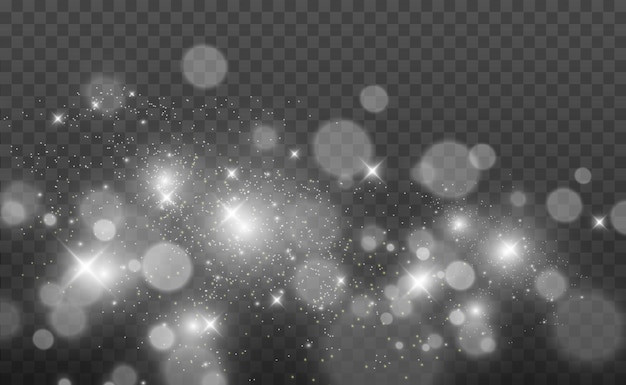 Hermosas chispas brillan con luz especial. Polvo de estrellas con efecto bokeh