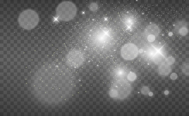 Hermosas chispas brillan con una luz especial. Vector brilla sobre un fondo transparente. Patrón abstracto de Navidad. Una hermosa ilustración para la postal. El fondo de la imagen. Luminarias.