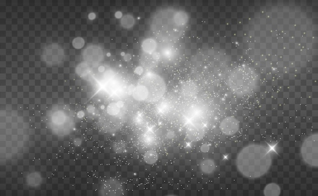 Hermosas chispas brillan con una luz especial. Vector brilla sobre un fondo transparente. Patrón abstracto de Navidad. Una hermosa ilustración para la postal. El fondo de la imagen. Luminarias.