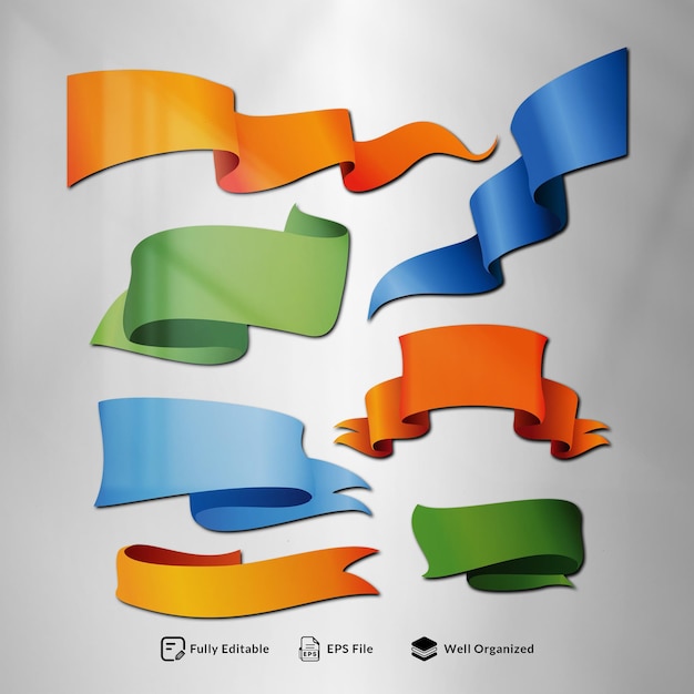 Hermosas cintas Banner Etiquetas y arcos Colección de conjuntos Diseño vectorial EPS plantilla