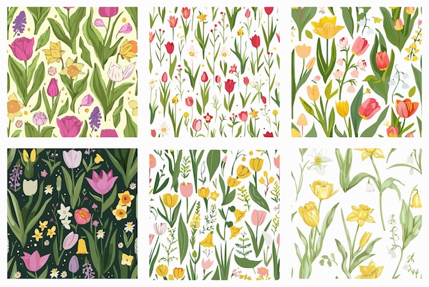 Hermosas colecciones de flores y hojas de primavera