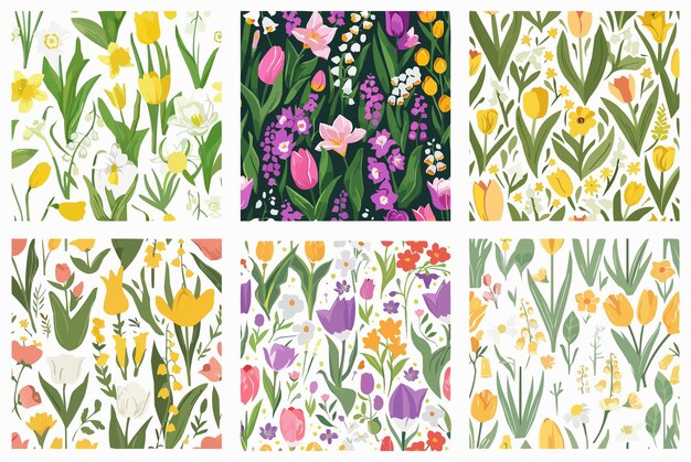 Hermosas colecciones de flores y hojas de primavera