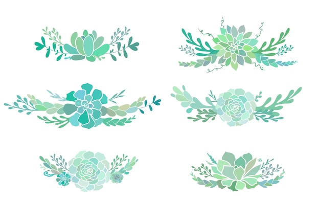 Vector hermosas composiciones florales con suculentas boutonnieres vectoriales con suculentas flores de hoja perenne
