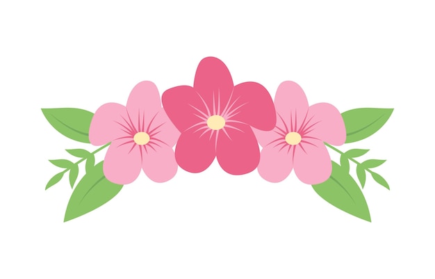 Hermosas coronas florales de flores rosadas con hojas naturales