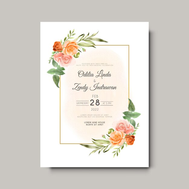 hermosas y elegantes flores y hojas de acuarela tarjetas de invitación de boda