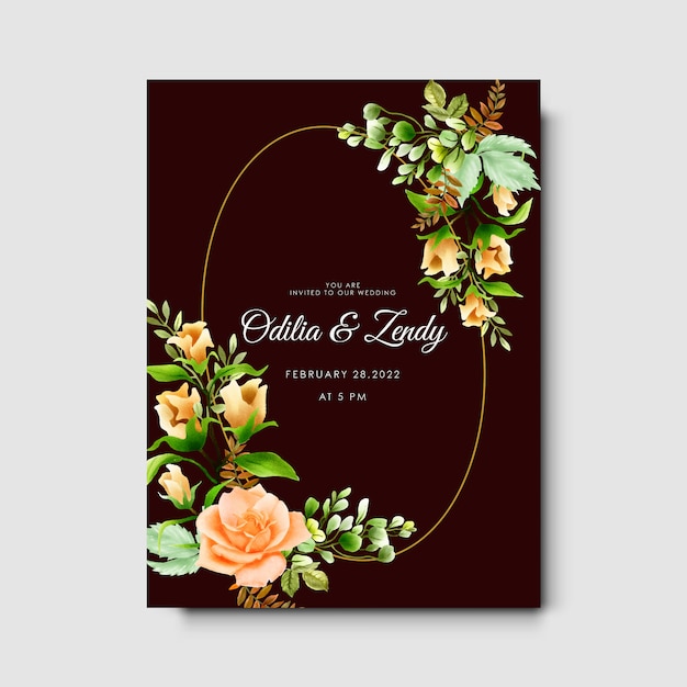 Hermosas y elegantes flores y hojas de acuarela tarjetas de invitación de boda