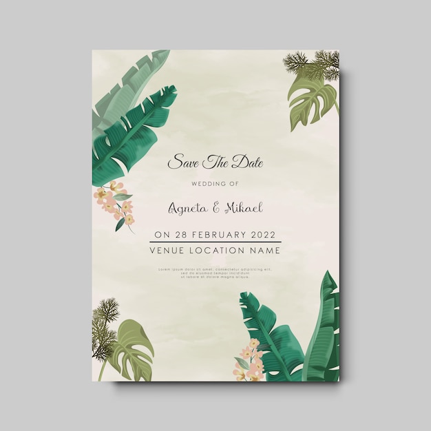 Vector hermosas y elegantes flores y hojas tarjetas de invitación de boda