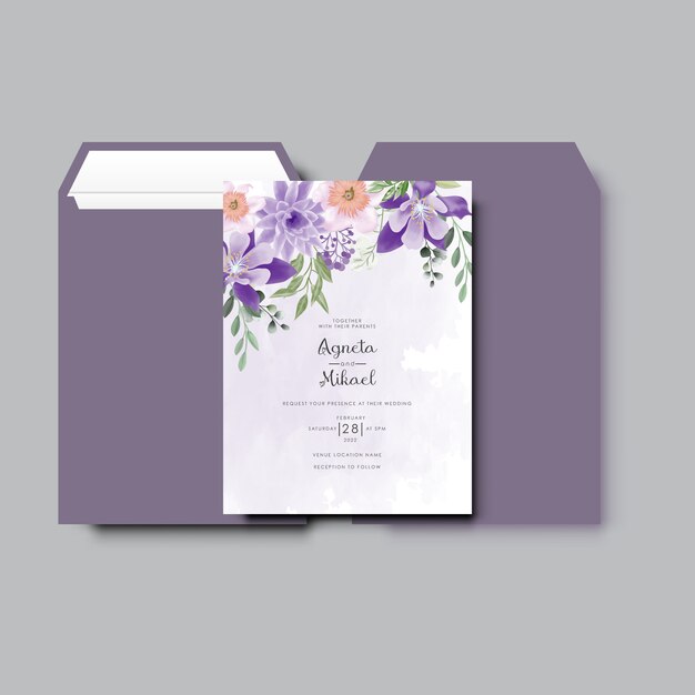 hermosas y elegantes flores y hojas tarjetas de invitación de boda