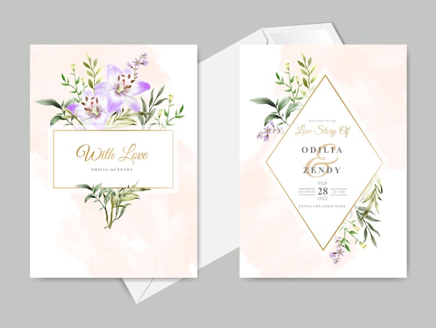 Hermosas y elegantes plantillas de tarjetas de invitación de boda florales dibujadas a mano