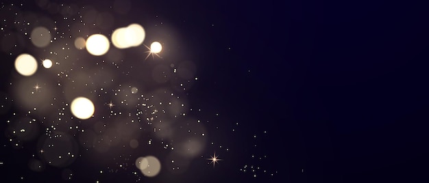 Hermosas estrellas de brillo dorado sobre fondo negro abstracto se utilizan para celebraciones.