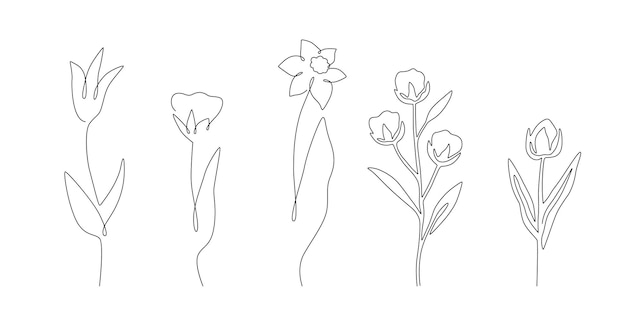 Hermosas flores de arte de línea