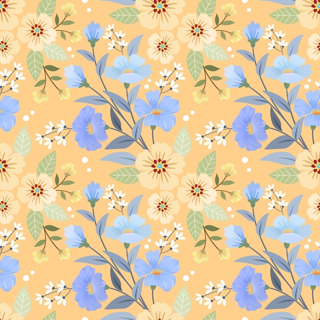 Vector hermosas flores azules sobre fondo amarillo. se pueden utilizar para papel tapiz textil.