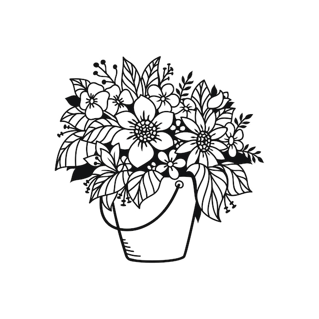 Hermosas flores en canasta de mimbre