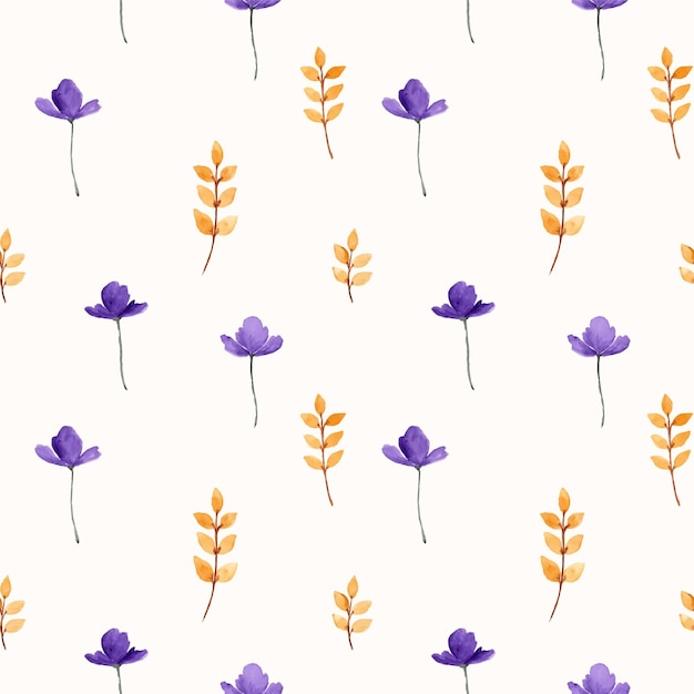 Hermosas flores de color púrpura y amarillo acuarela como un patrón sin costuras.