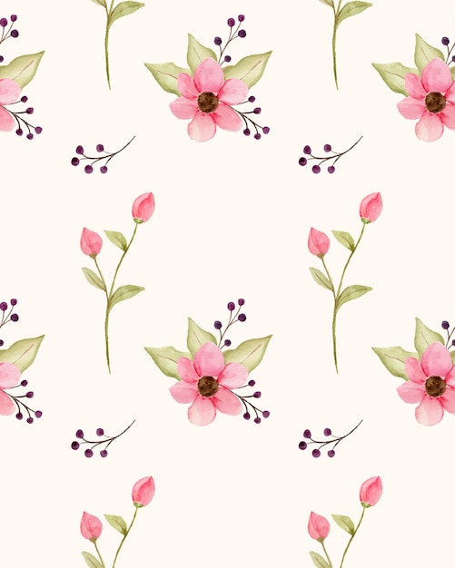 Hermosas flores de color rosa acuarela como patrón sin costuras