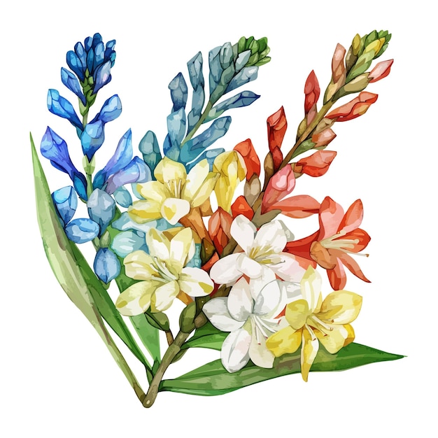 Vector hermosas flores coloridas clipart y hojas acuarela vector elementos florales generativos por ai