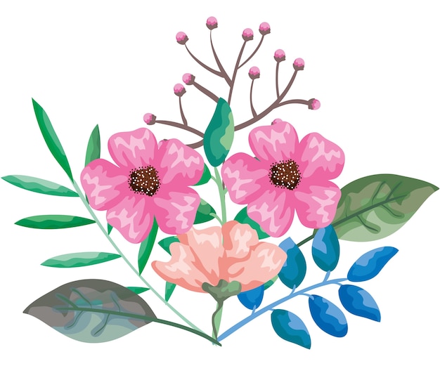 hermosas flores y decoración de hojas