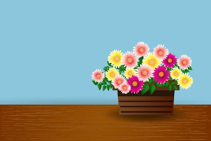 Vector hermosas flores en un diseño vectorial de canasta