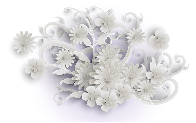 Vector hermosas flores en estilo de arte de papel