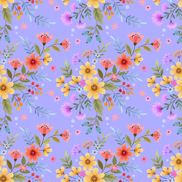 Hermosas flores florecientes en el patrón sin costuras de fondo de color púrpura Se puede utilizar para papel tapiz textil de tela