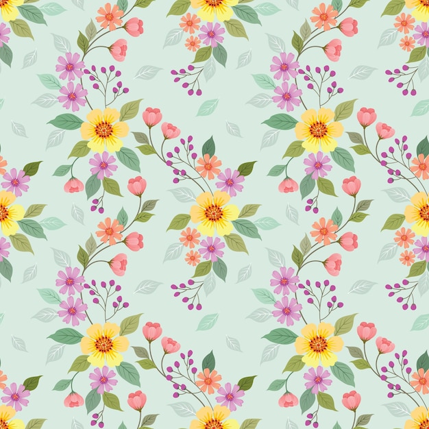 Hermosas flores y hojas patrón sin costuras para papel tapiz textil de tela