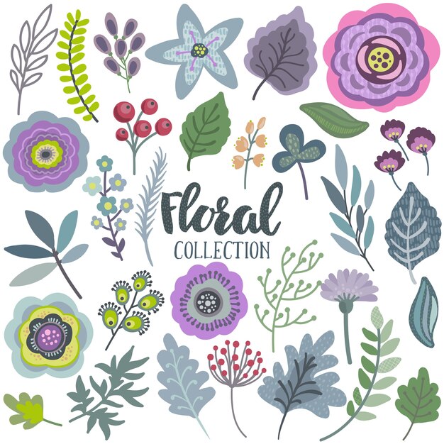 con hermosas flores, hojas, ramas, bayas.