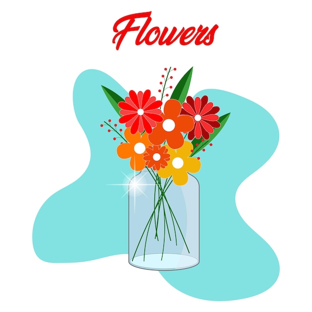 Vector hermosas flores en el paquete de tarros transparentes florece y crece