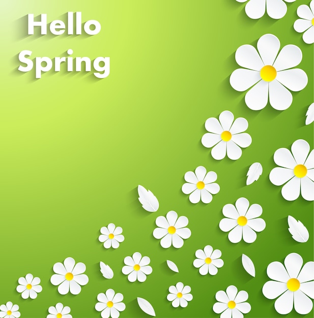 Hermosas flores de primavera fondo verde