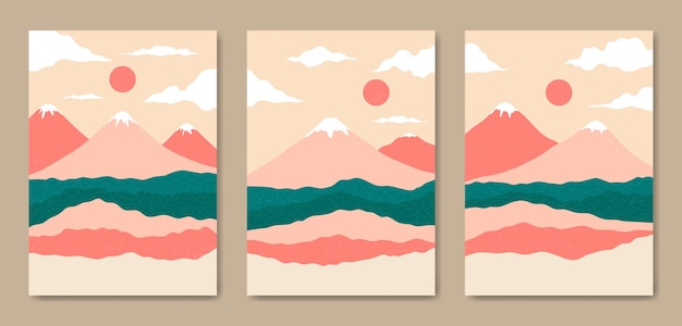 Hermosas ilustraciones de carteles de paisaje mínimo estético contemporáneo