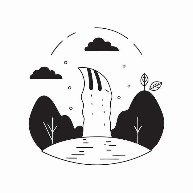 Hermosas ilustraciones de paisajes de cascadas con árboles y estanques