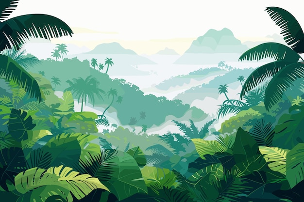 Hermosas ilustraciones de paisajes vectoriales un amanecer cálido y pacífico sobre las montañas el océano y el bosque