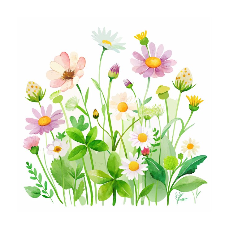 Hermosas ilustraciones vectoriales de flores en acuarela