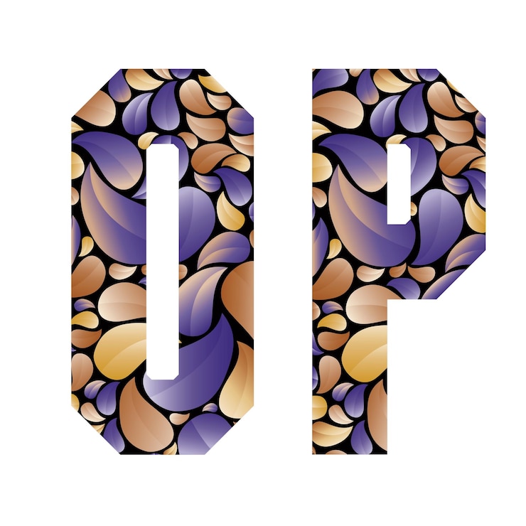 Vector hermosas letras del alfabeto floral o y p