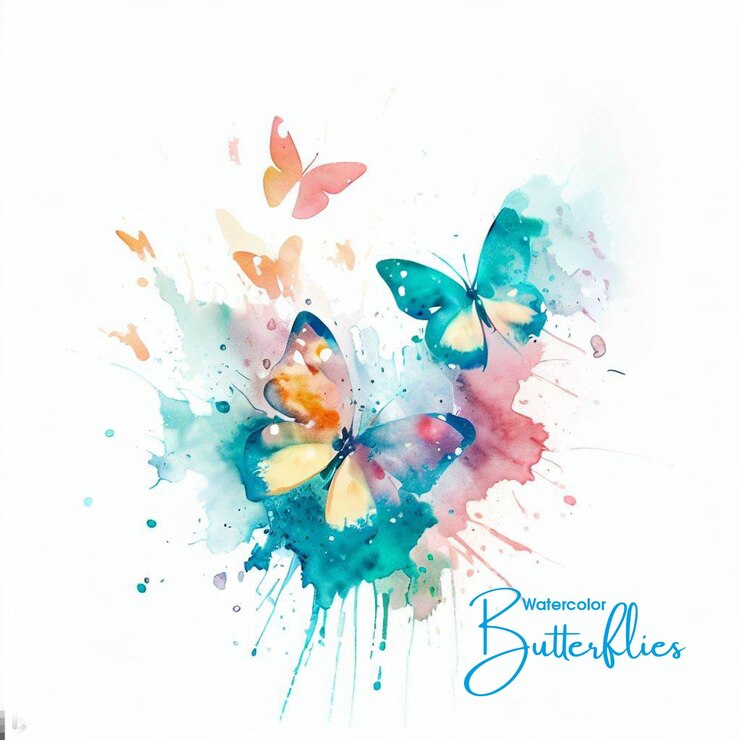 Hermosas mariposas abstractas de salpicaduras de arco iris de acuarela
