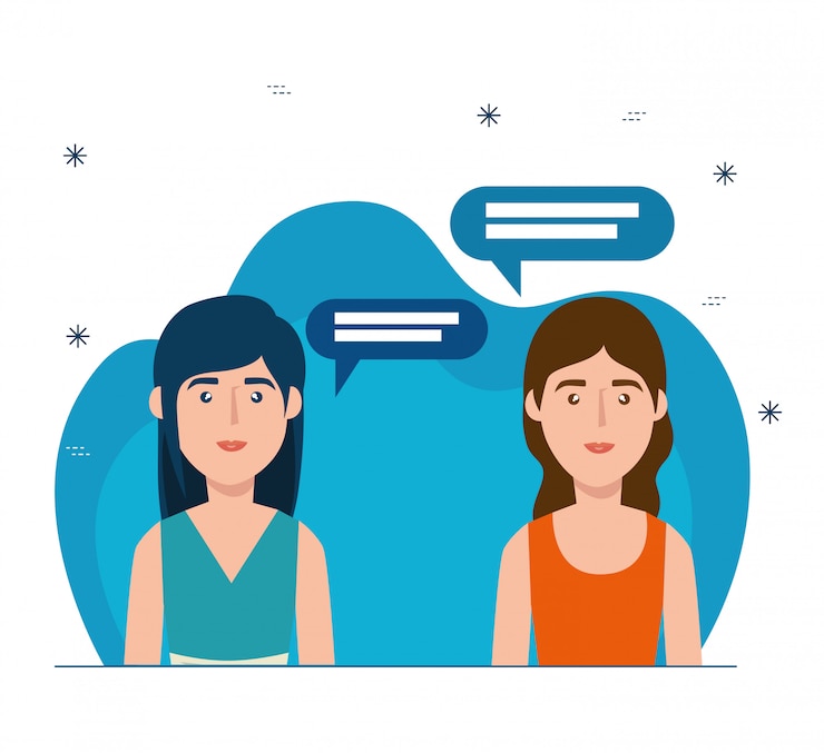 Vector hermosas mujeres con personajes de avatar de burbujas de discurso