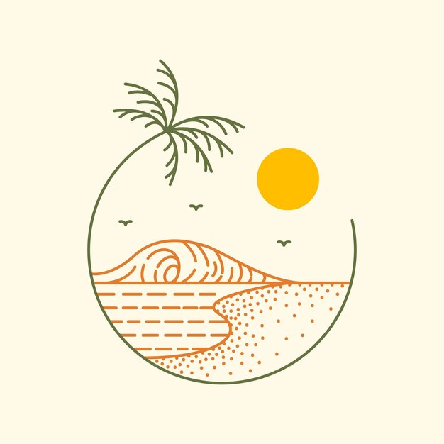 Hermosas olas de verano bajo el sol Monoline Design para Apparell
