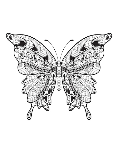 Hermosas páginas de libros para colorear de mariposas y dibujos a mano para adultos y niños en zentangle